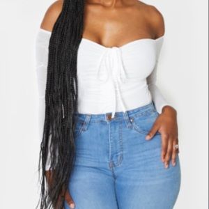 Shape White Mesh Long Sleeve Ruched Bodysuit